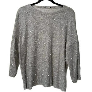ZARA Pearl Embellished Sweat Shirt Style Sweater Top - size small